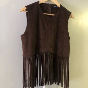 fab'rik Brown Fringe suede Sleeveless Top